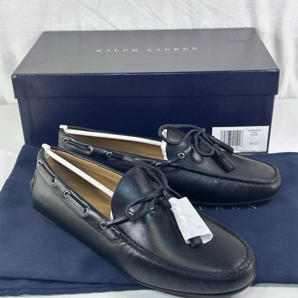 Ralph Lauren Purple Label Harold Tassel Loafer Men 8.5 Black Leather Shoes NIB